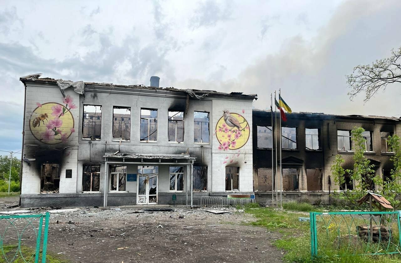 School No. 1 in Avdiivka, Ukraine, after shelling in May 2022.