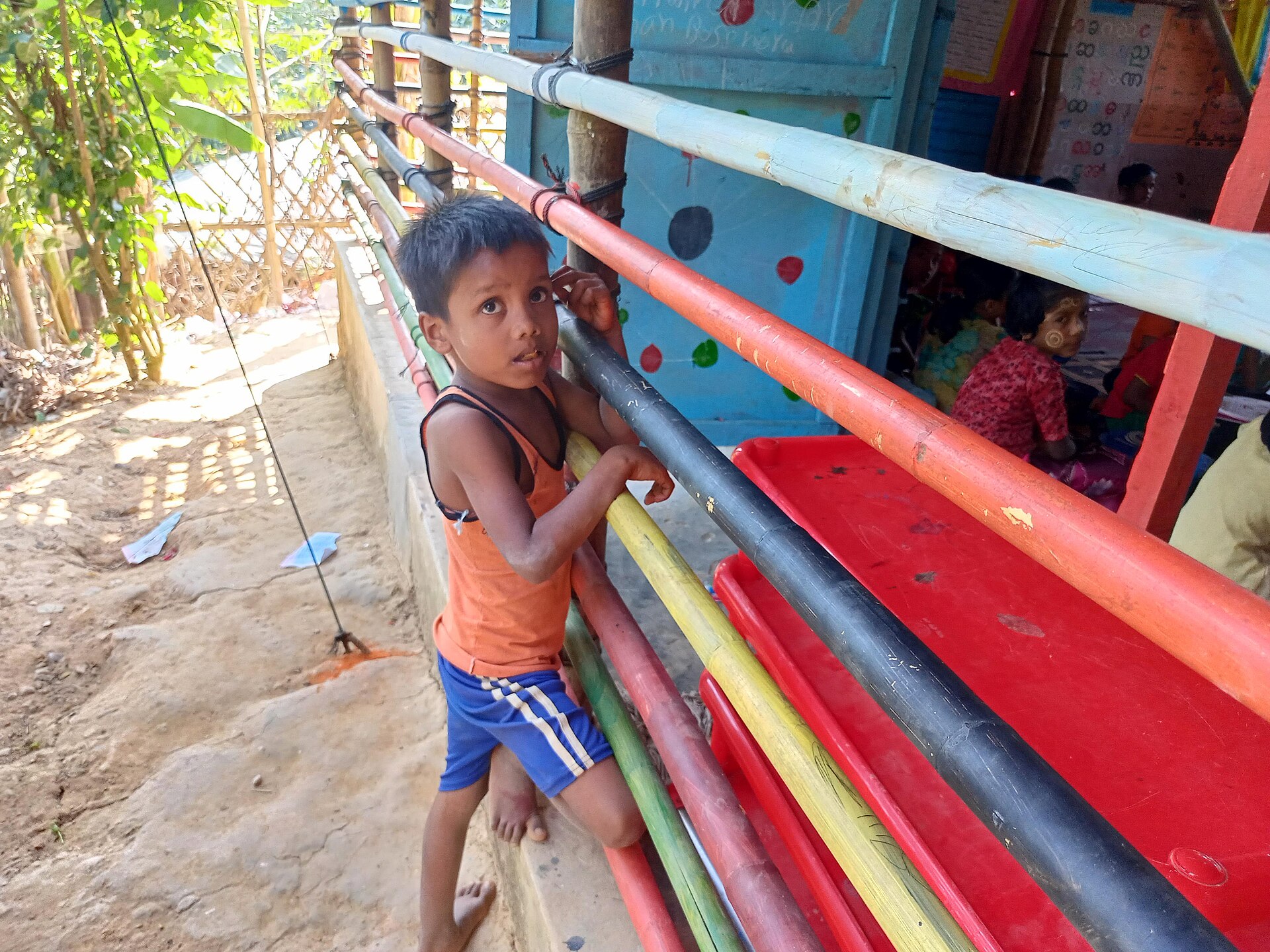 A child at a learning space in Kutupalong refugee camp, Bangladesh.